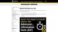 Website screenshot of Admission information Form