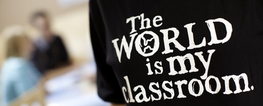 Image of students T-shirt saying The World is my classroom