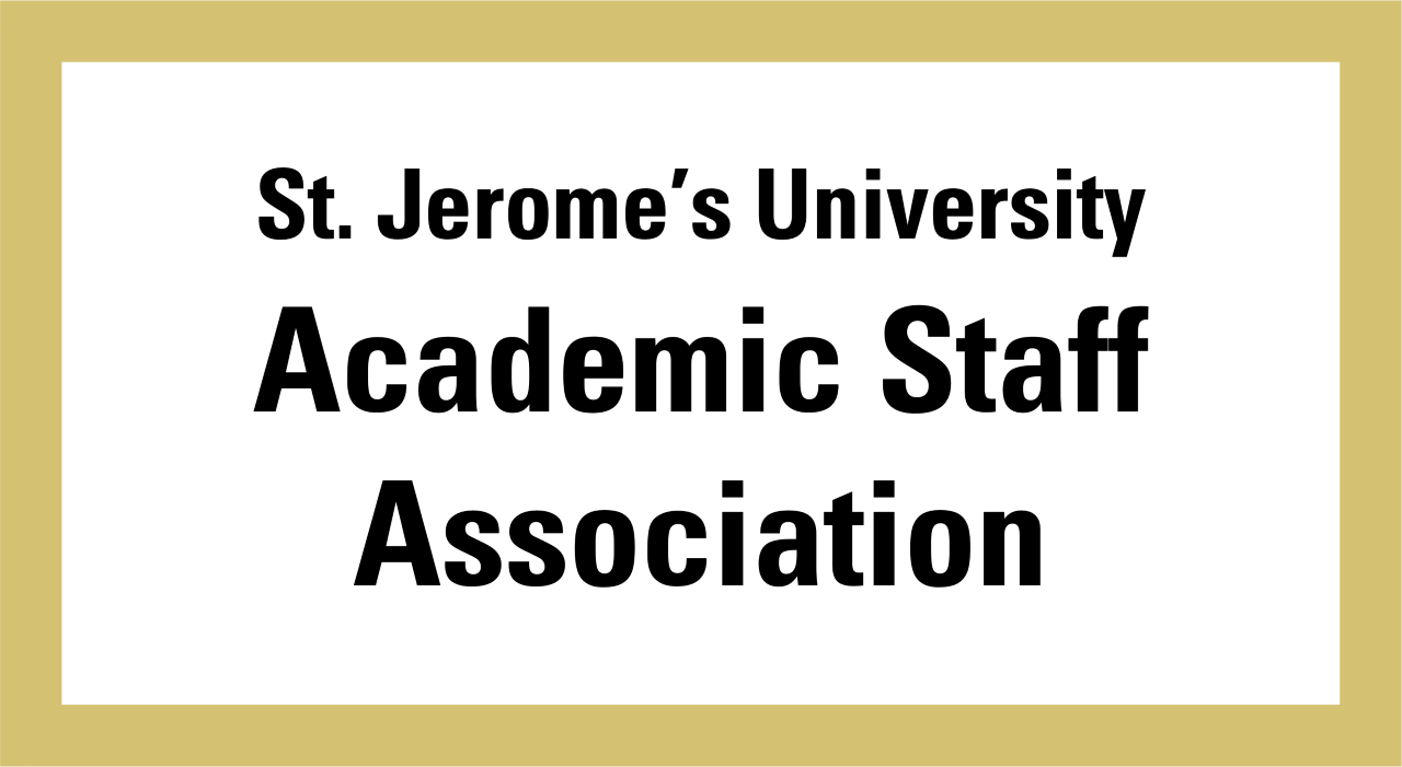 Bolded text "St. Jerome's University Academic Staff Association" bordered by a thick gold rectangle.